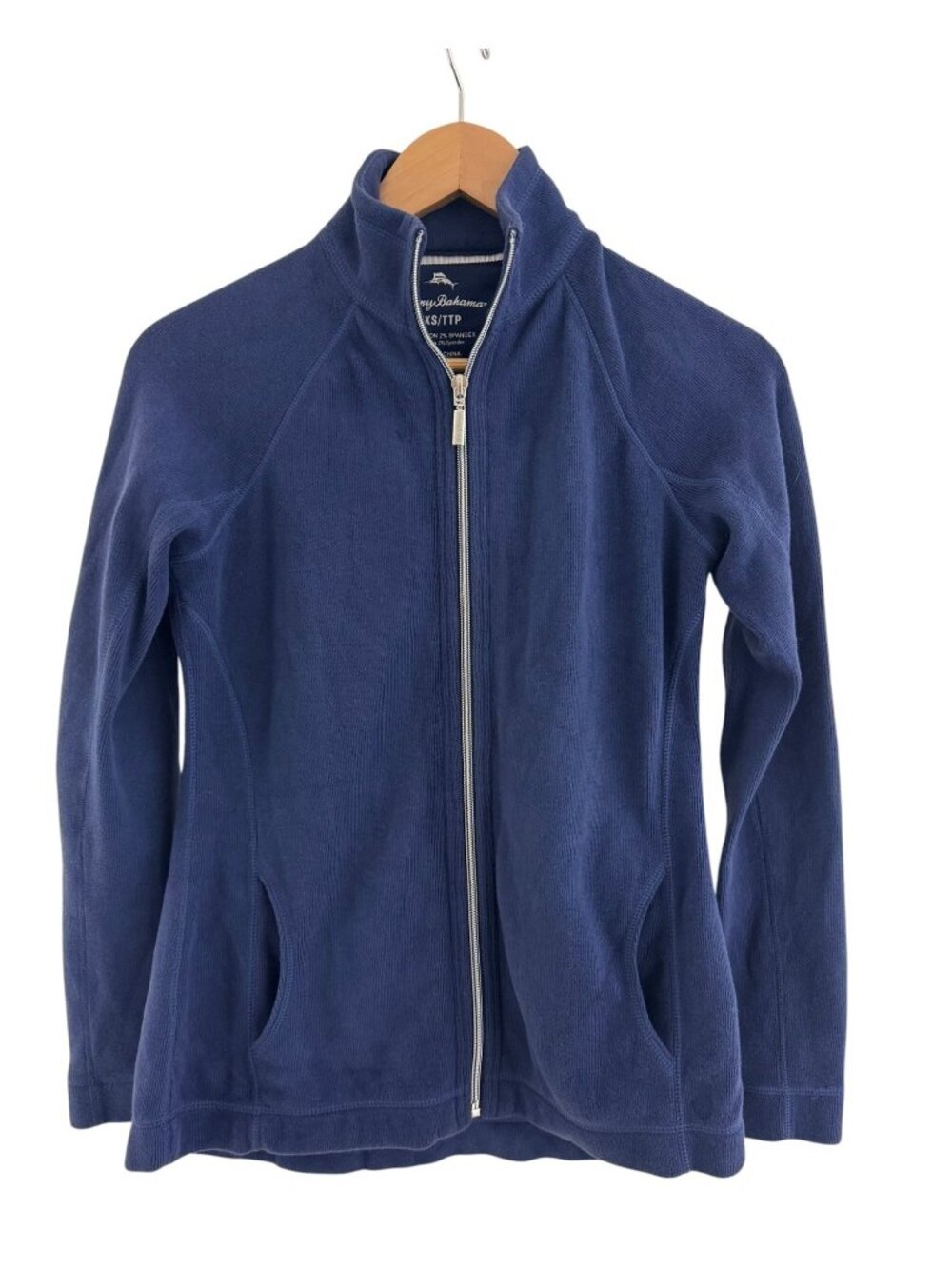 Tommy Bahama Women's Aruba Full-Zip Sweatshirt Blue Pockets Size XXS Knit Jacket